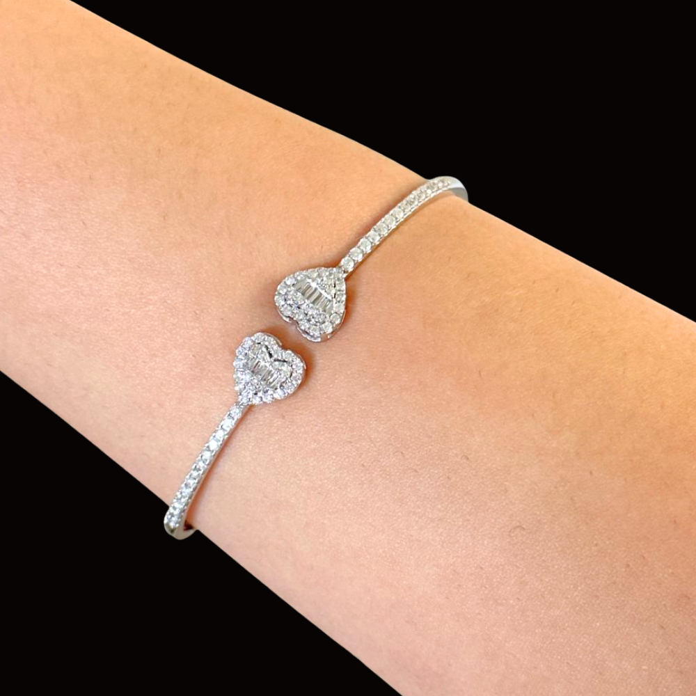 Brazalete de oro de 10K auténtico con corazón de diamante