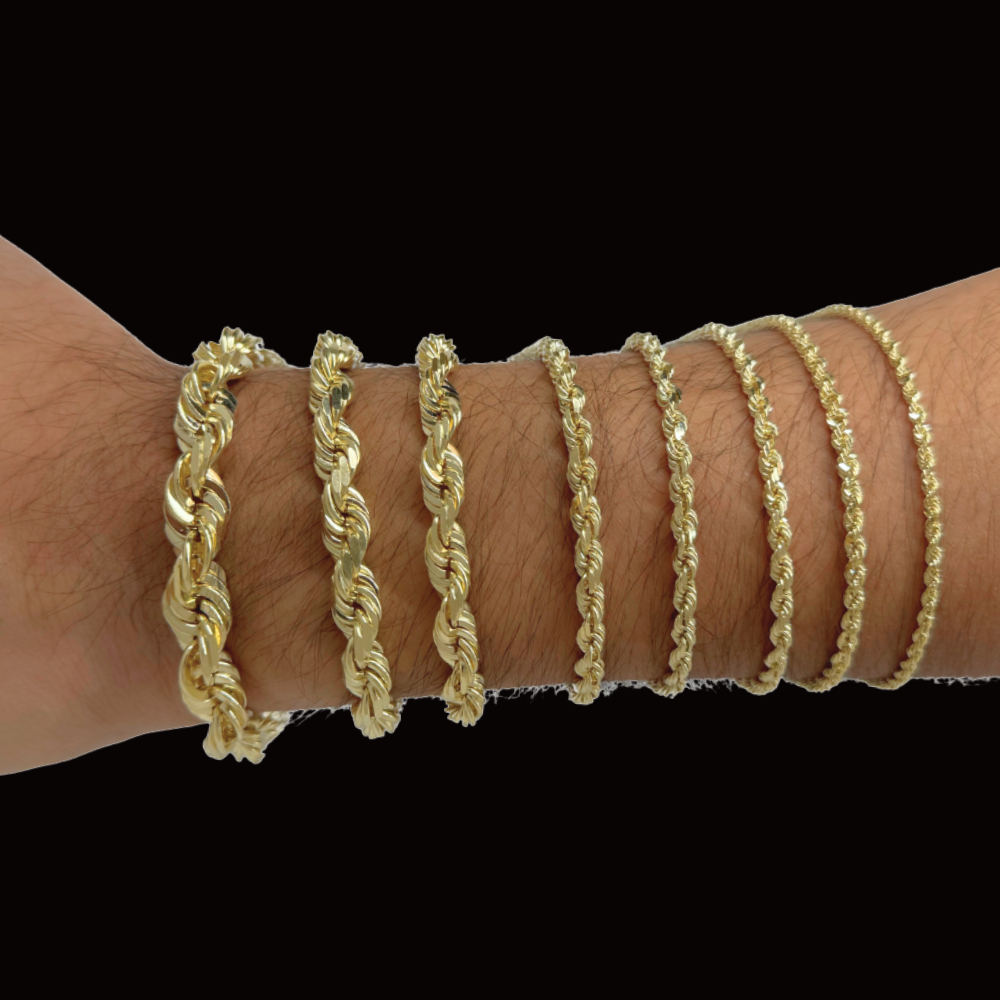 Pulseras de cuerda de oro de 10K auténtico