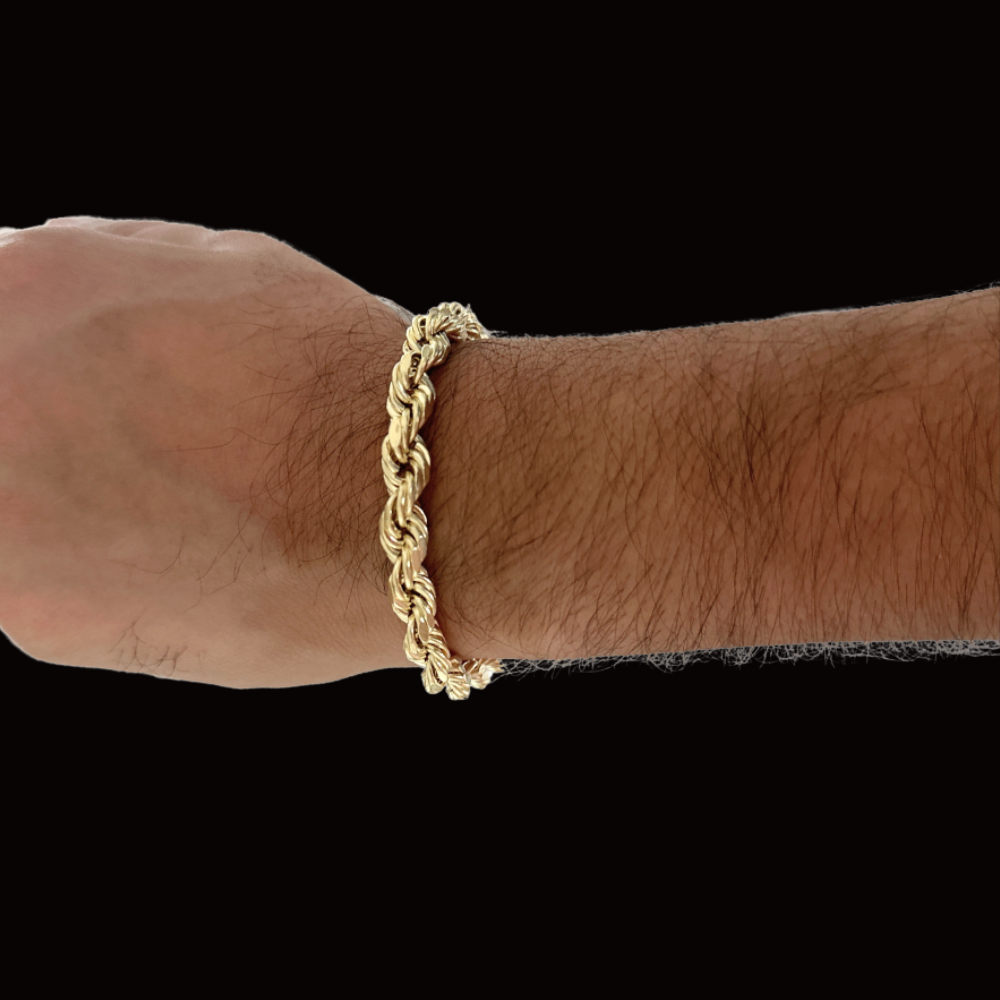 Pulsera de cadena tipo cuerda de oro de 10K y 8 mm