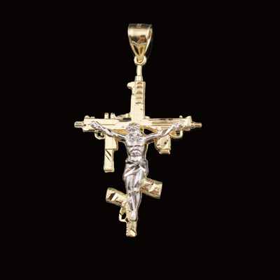 10K Diamond Cut Cross Jesus gun pendant