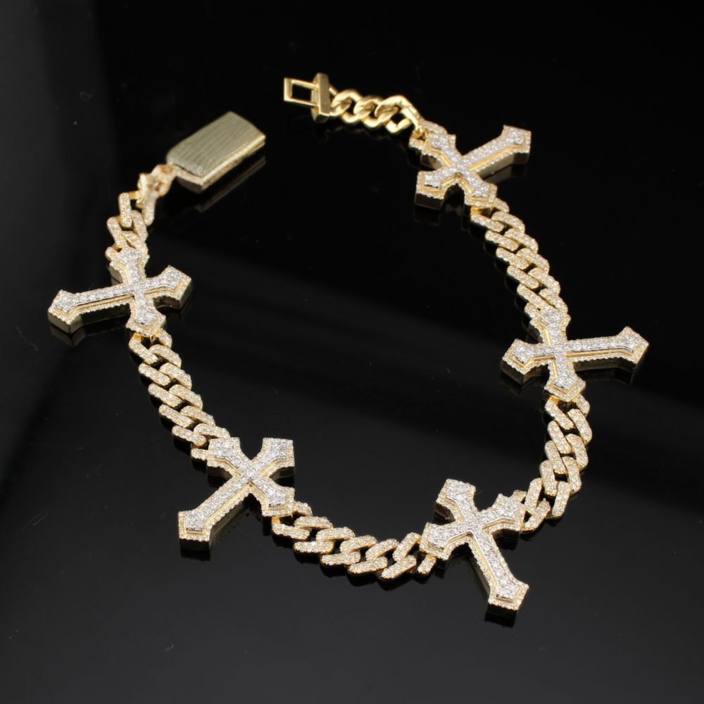 Pulsera de cruz con diamantes de oro de 10K dos tonos genuina, 4.72 CTW