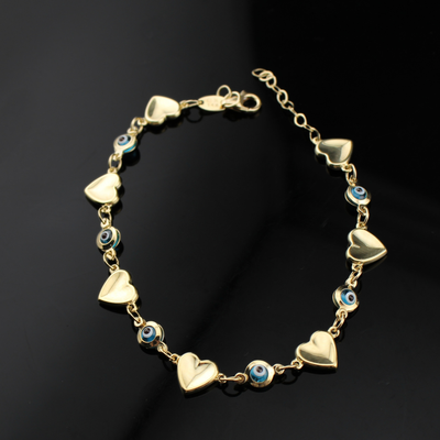 14K Heart Evil Eye Bracelet