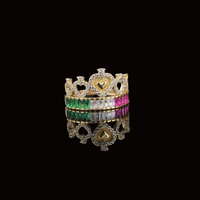 Real 14K Gold Pink Green Crown Ring