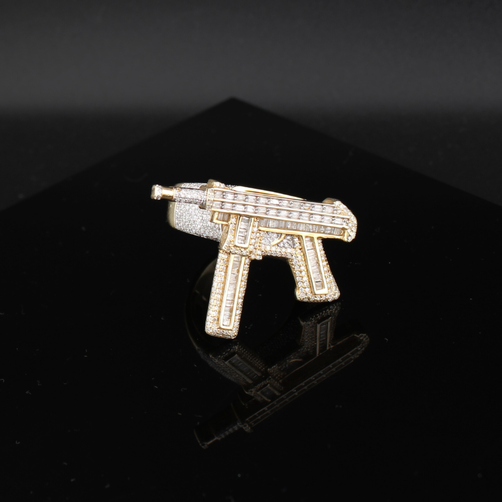 Real 10K Gold Diamond Gun Mens Ring