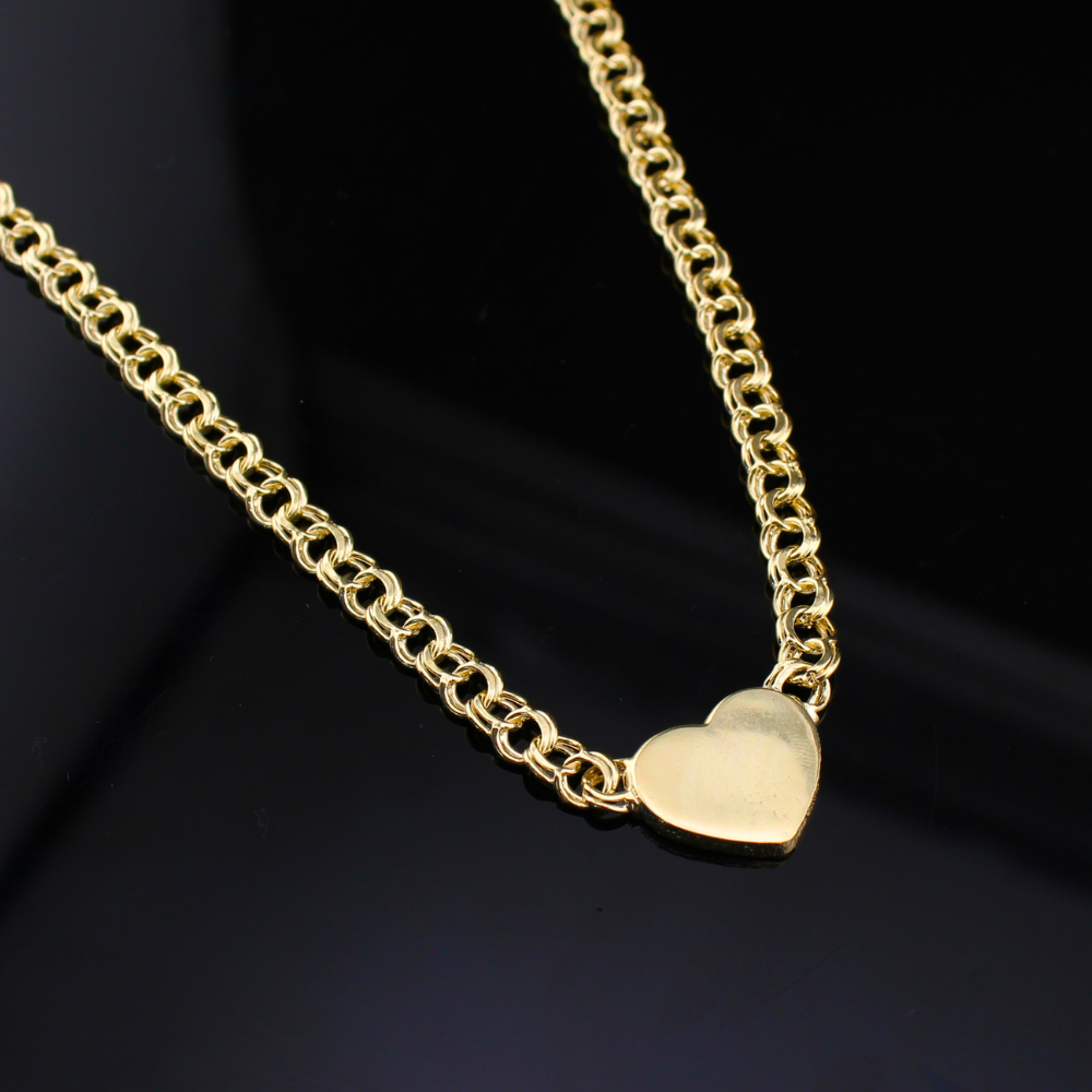 Real 10K Gold 6mm Womens Chino Heart Necklace