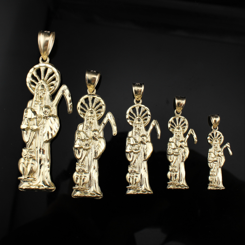 Real 10K Gold Santa Muerte Pendant Grim Reaper