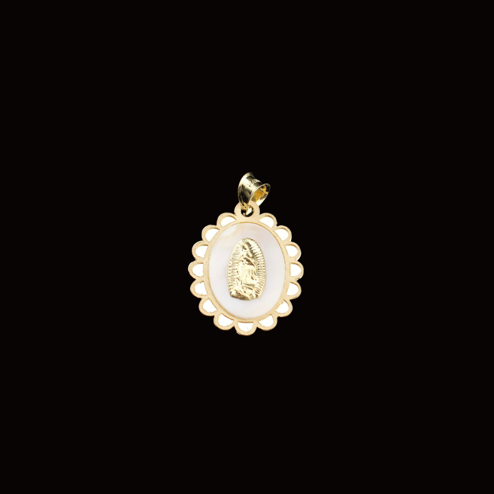 Real 10K Gold Virgin Mary Mother of Pearl Pendant