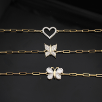 Pulsera de mariposa y corazón con diamantes de oro de 10 quilates auténtico