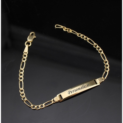 10K Gold Baby Figaro Bracelet Engraved