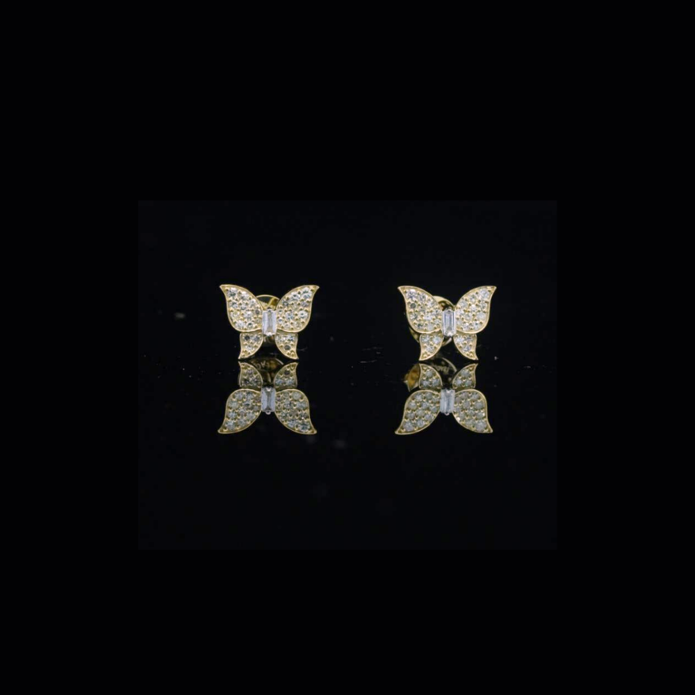Pendientes de mariposa con diamantes de oro de 10K auténtico