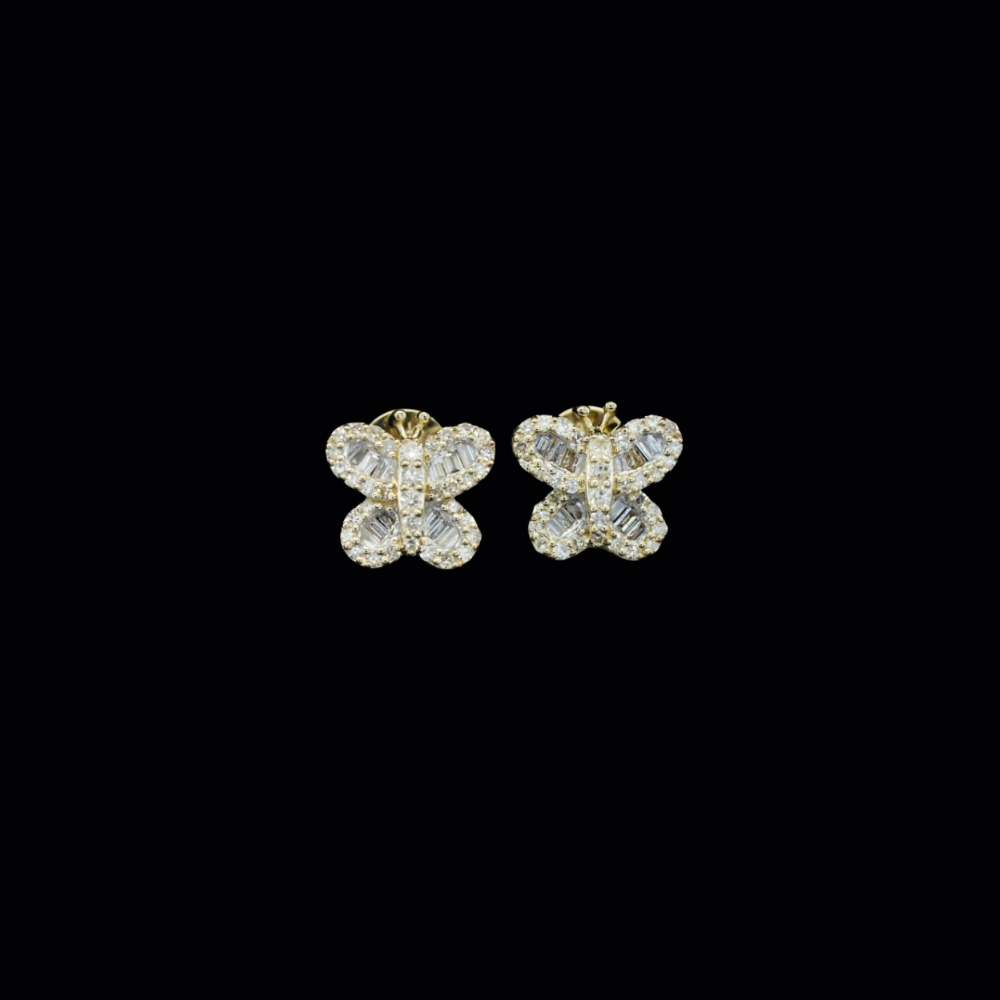 Pendientes de Mariposa de Oro de 10K con Diamantes Genuinos