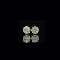Pendientes de oro amarillo de 10K auténtico con diamantes talla baguette