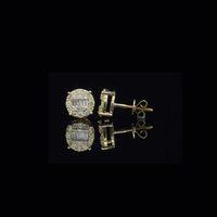 Pendientes de oro amarillo de 10K auténtico con diamantes talla baguette
