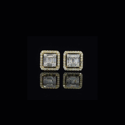 10K Yellow Gold Baguette Diamond Square Earrings