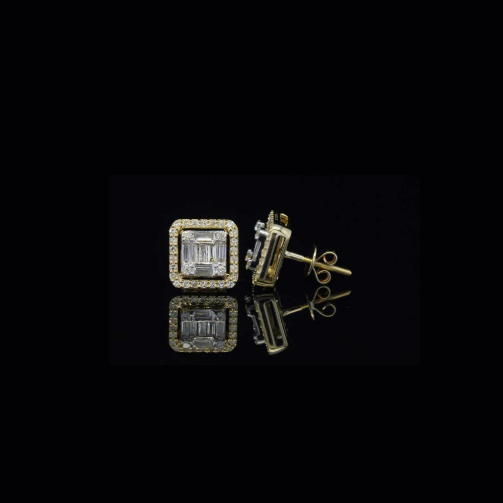 10K Yellow Gold Baguette Diamond Square Earrings