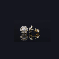 Real 10K White Gold Baguette Flower Diamond Earrings