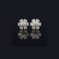 Real 10K White Gold Baguette Flower Diamond Earrings