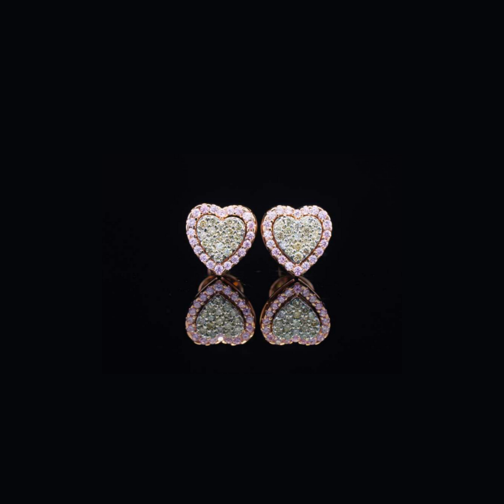 Real 10K White Gold Heart Diamond Earrings