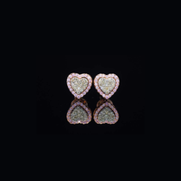 Real 10K White Gold Heart Diamond Earrings