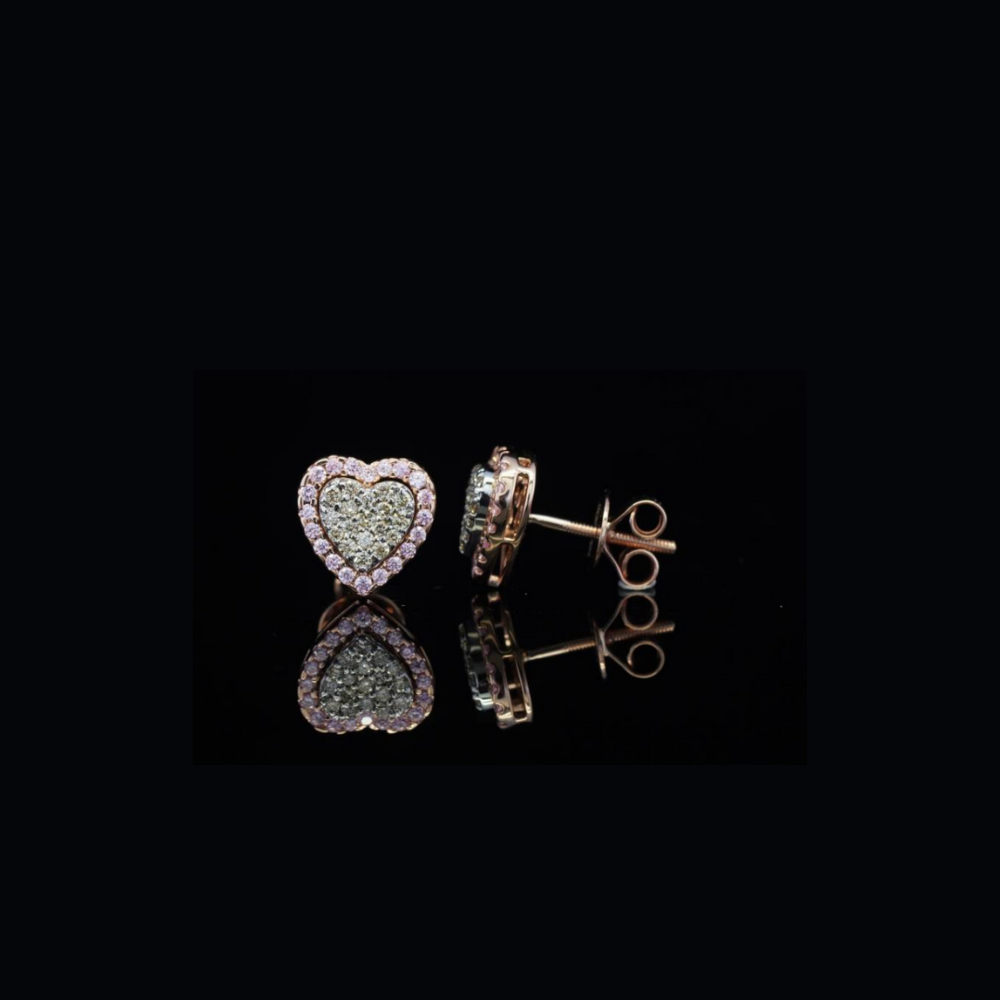 Real 10K White Gold Heart Diamond Earrings
