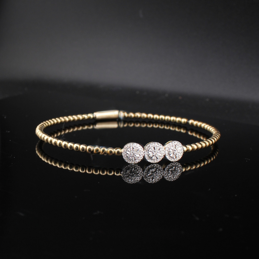 Brazalete flexible con diamantes de oro de 14 quilates auténtico