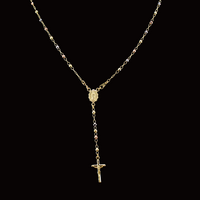 14K Tri Color Rosary Necklace - on black background - ICEbyAK