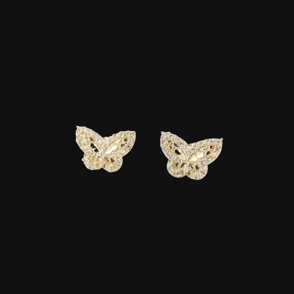 Pendientes de mariposa con pepita de oro de 10K real