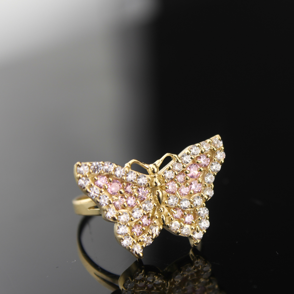 Anillo de mujer de oro de 10K real con mariposa