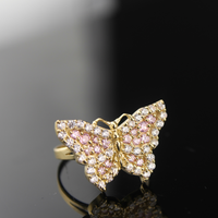 Anillo de mujer de oro de 10K real con mariposa