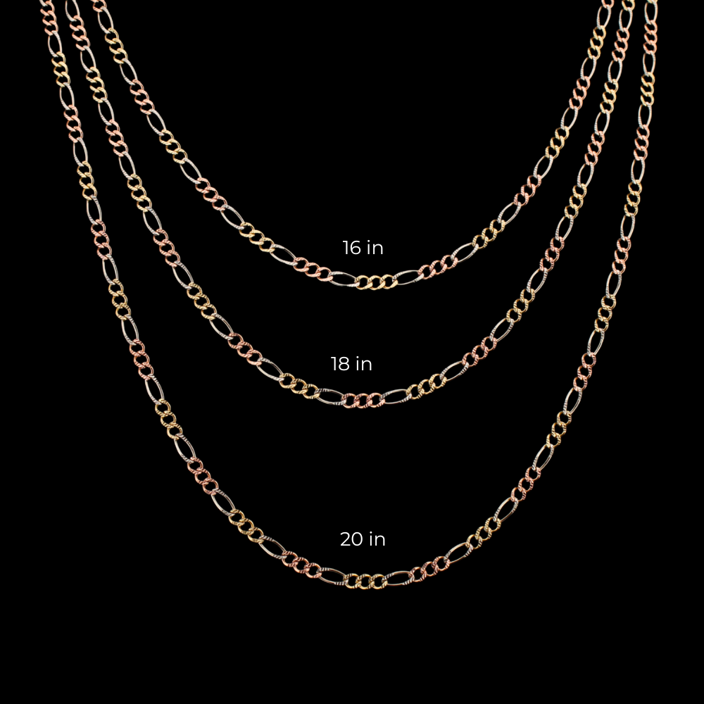 Real 14K Tri-Color Gold Figaro Chains