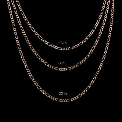 14K Solid Gold Tri Color Figaro Chains