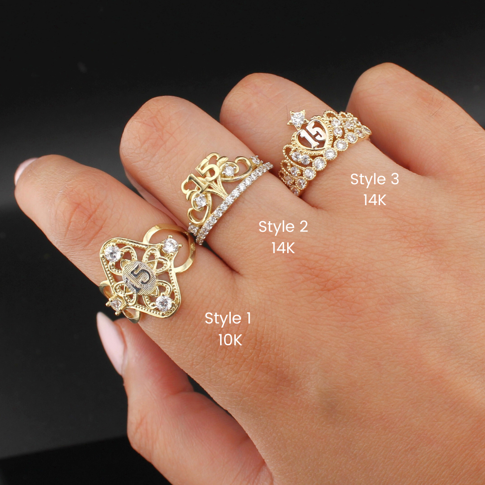 10K & 14K Real Gold Quinceañera Ring - detail view - ICEbyAK