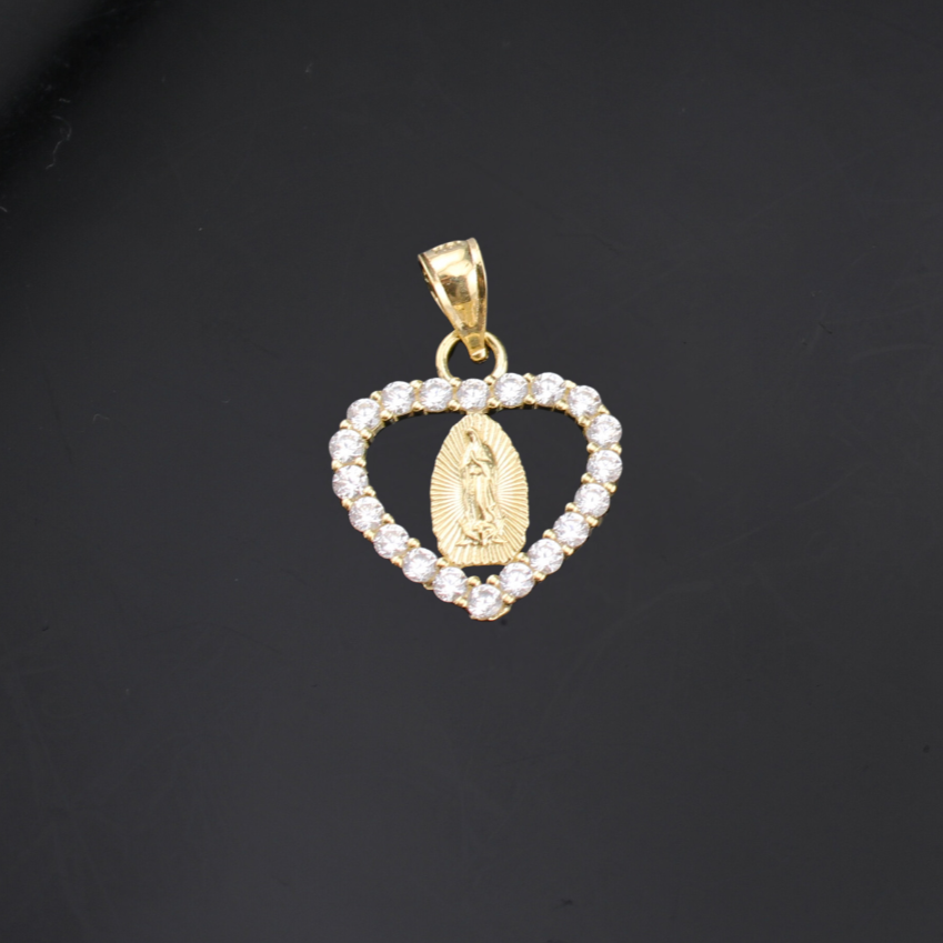 Real 10K Gold Virgin Mary Heart Pendant