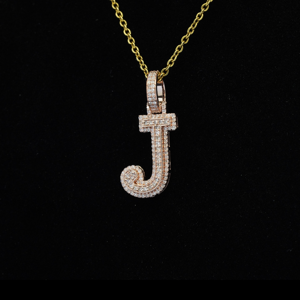 Real 10K Gold Diamond Letter J Pendant 0.35 CTW