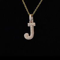 Real 10K Gold Diamond Letter J Pendant 0.35 CTW