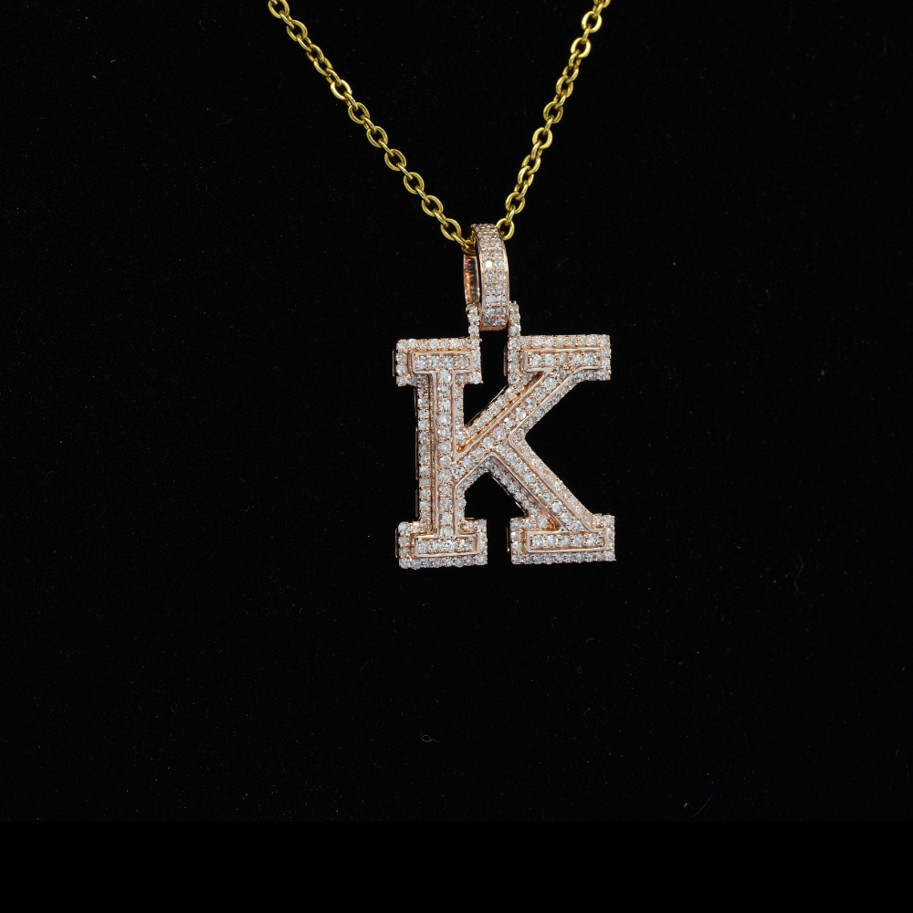 10k Diamond Letter K Pendant 0.63 - on black background - ICEbyAK