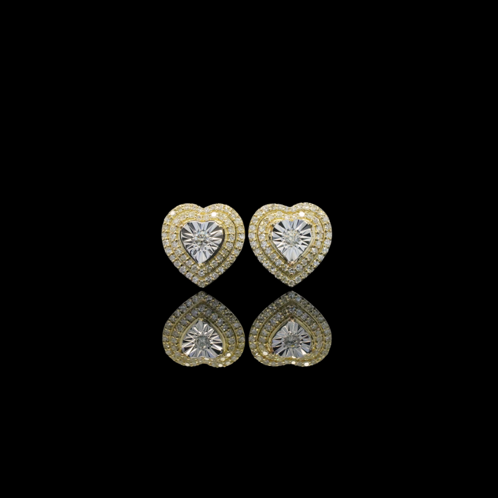 Real 10K Yellow Gold Diamond Heart Studs 0.28 CTW