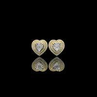 Real 10K Yellow Gold Diamond Heart Studs 0.28 CTW