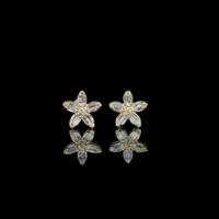 Real 10K Yellow Gold Diamond Flowers Studs 0.21 CTW