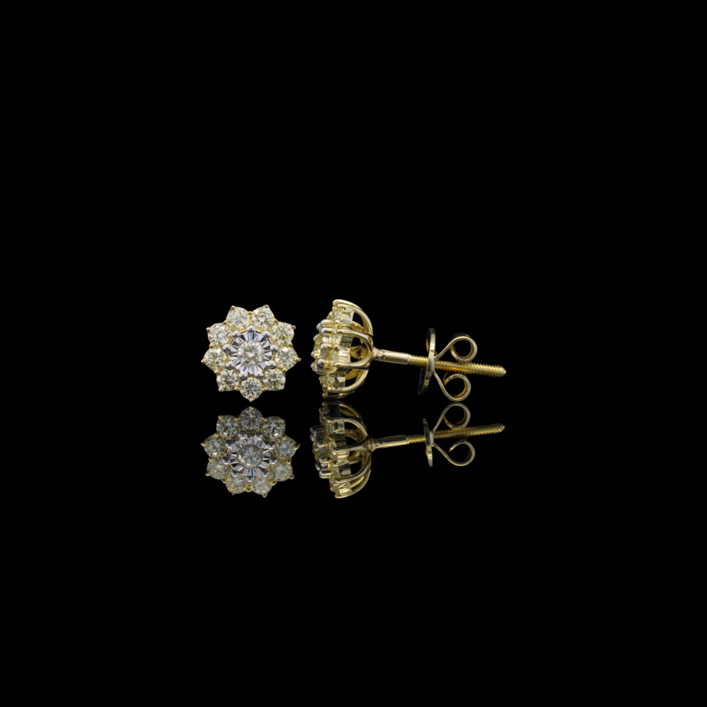 10K Yellow Gold Diamond Flowers Studs 0.50 ctw