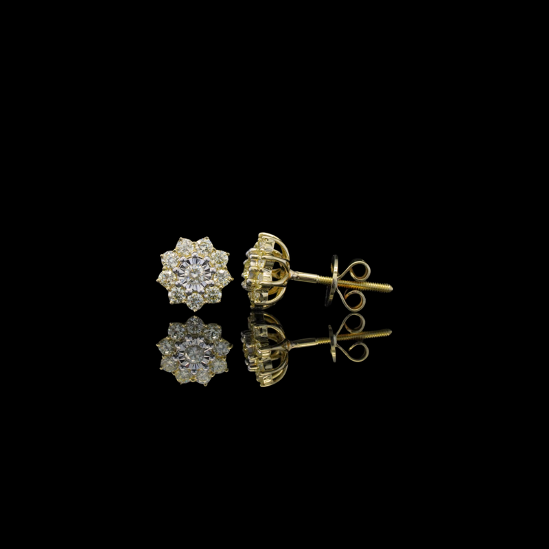 Real 10K Yellow Gold Diamond Flowers Studs 0.50 CTW