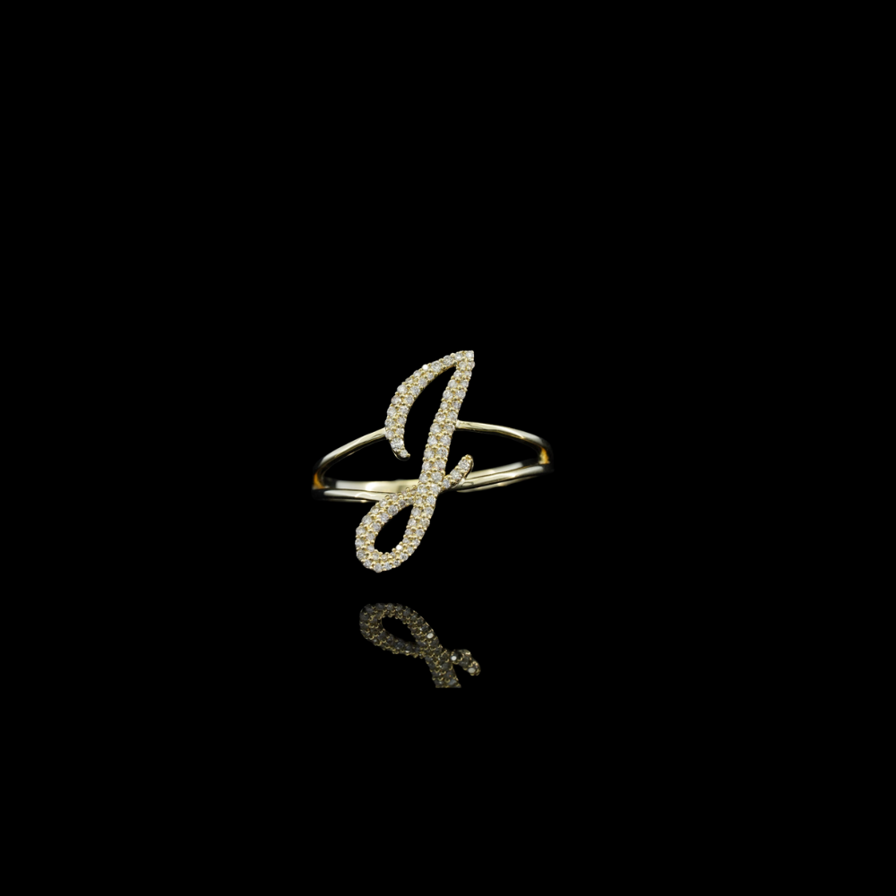 Anillo con letra J de oro 10K real y diamante