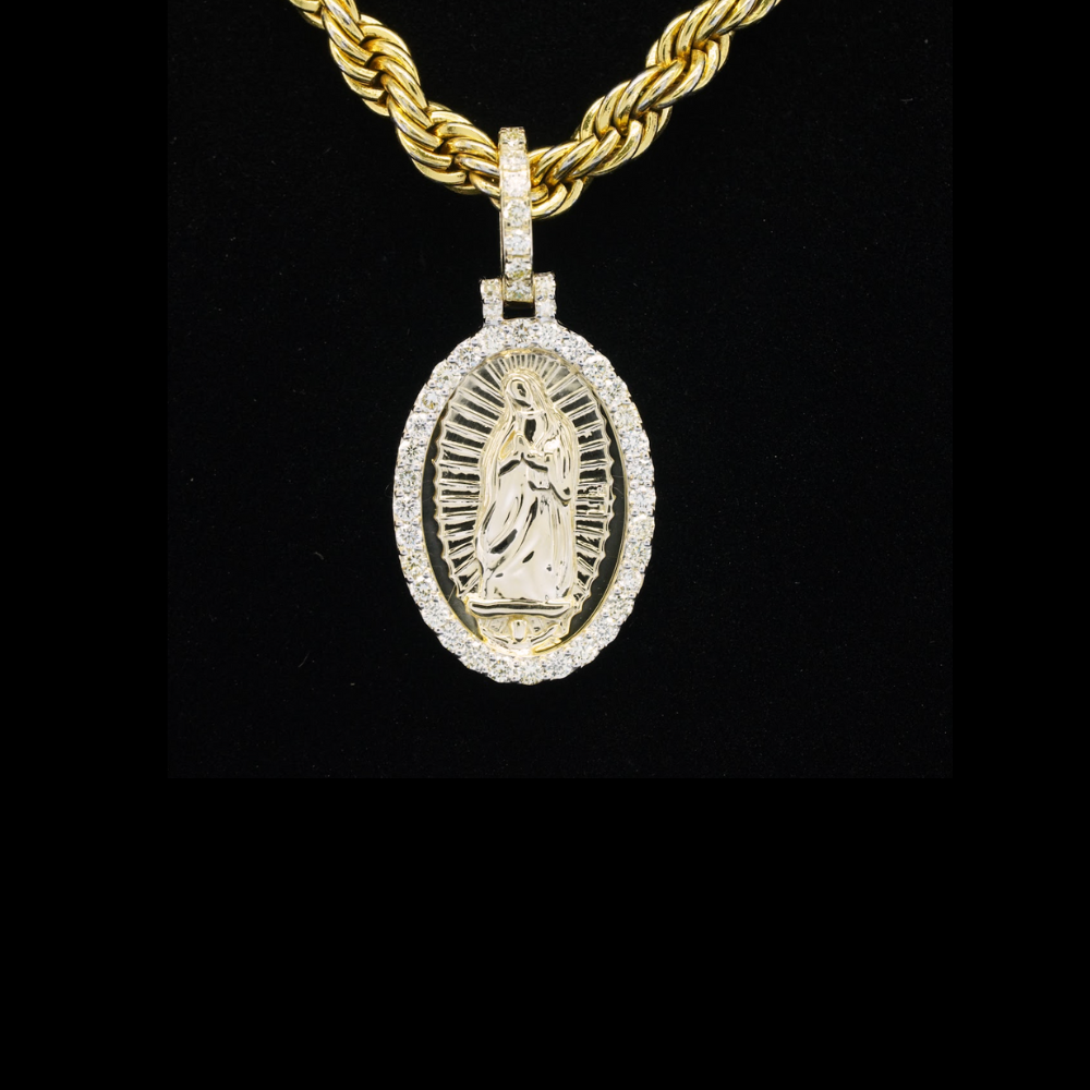 10k Diamond Virgin Mary Pendant 0.74 ctw - on black background - ICEbyAK