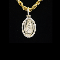 10k Diamond Virgin Mary Pendant 0.74 ctw - on black background - ICEbyAK