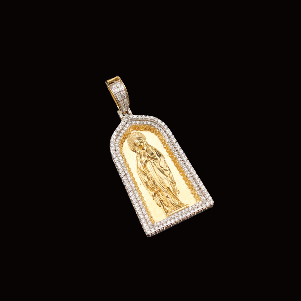 Real 10K Gold Diamond Virgin Mary Pendant