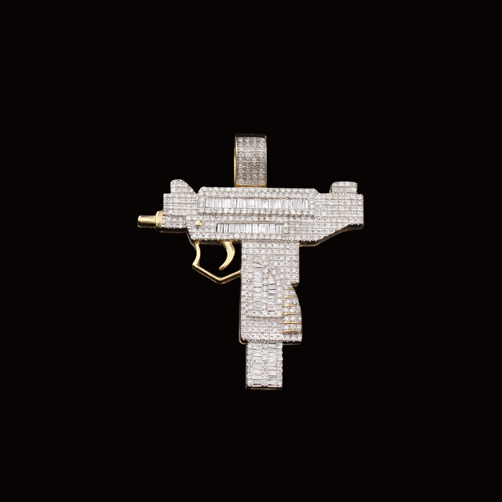 Colgante de Uzi con diamantes de oro de 10K real