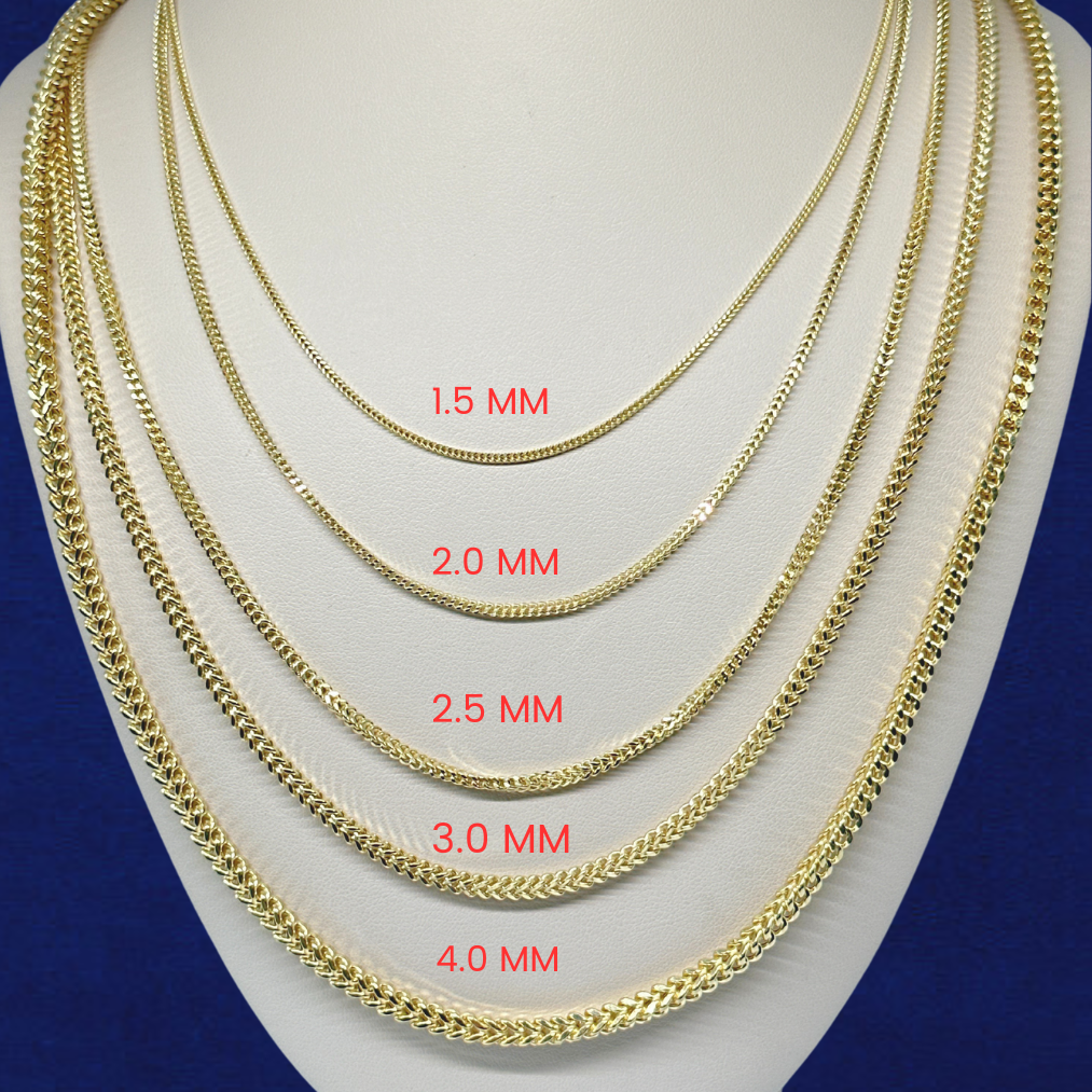 Cadena de eslabones Franco Box de oro de 10K auténtico