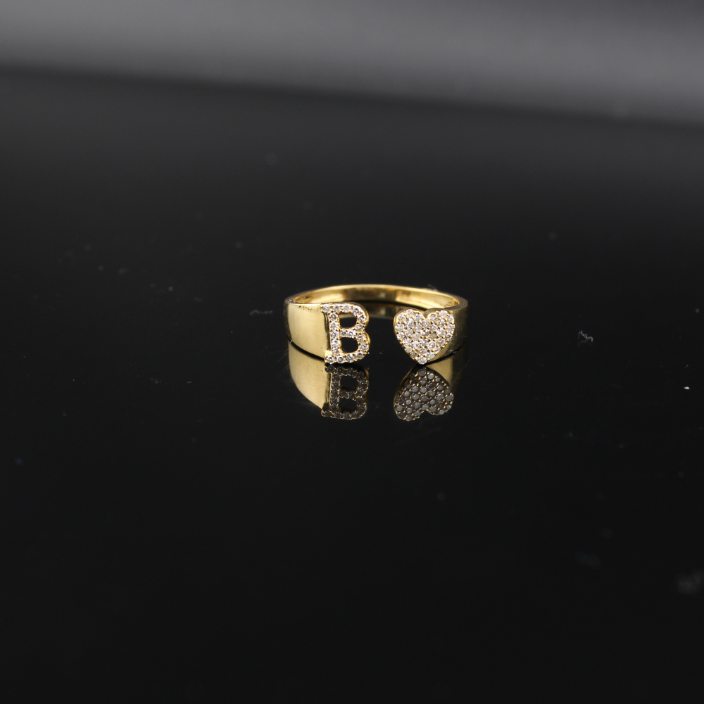 Real 10K Gold Diamond Initial Rings (Multiple Letters) - Adjustable