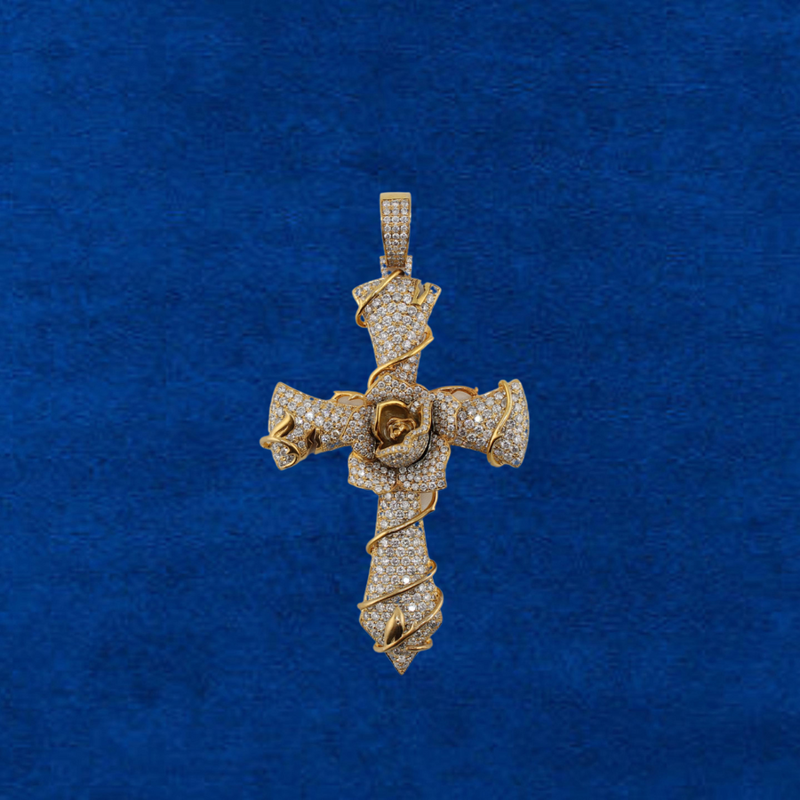 10k Gold and Diamond Cross with flower