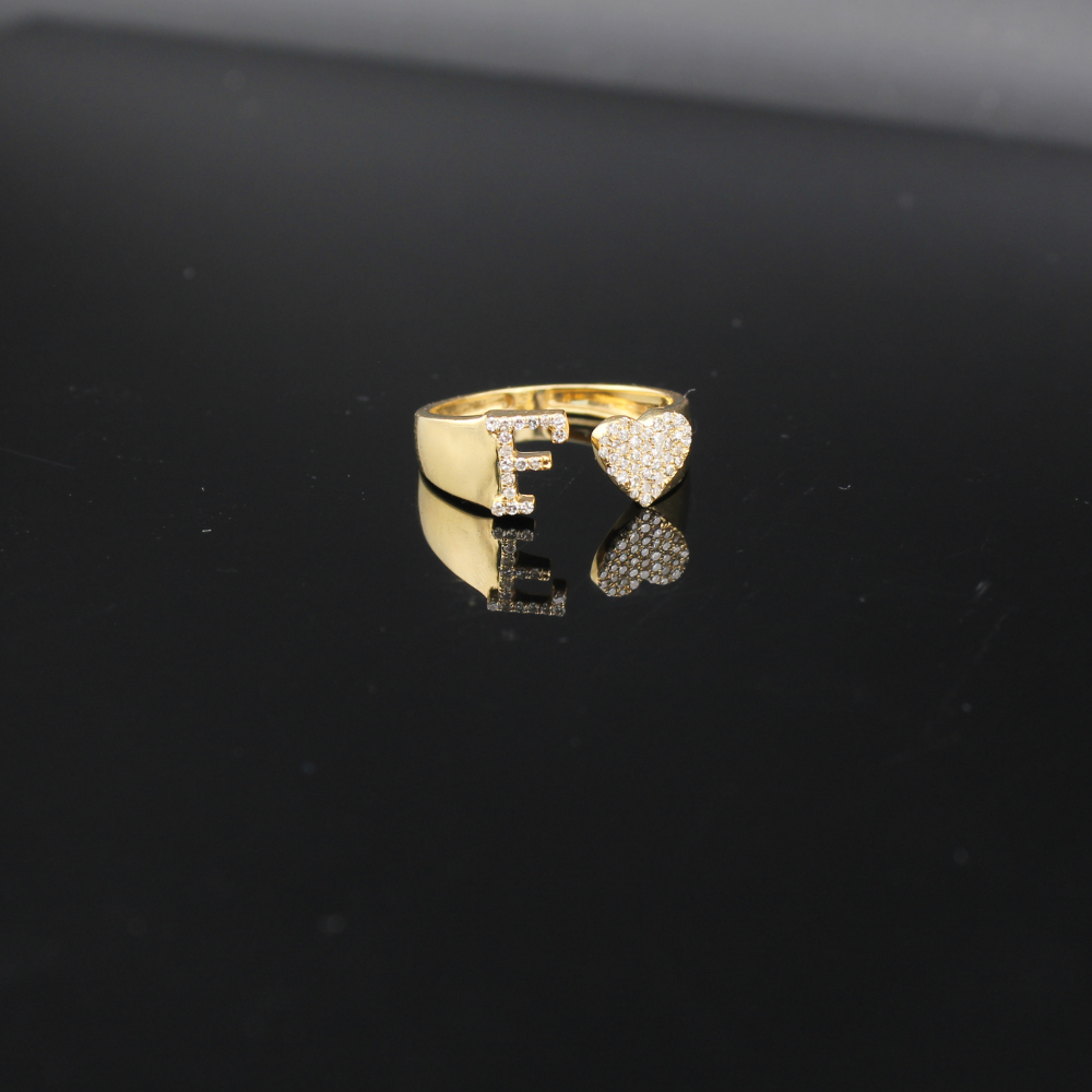 Real 10K Gold Diamond Initial Rings (Multiple Letters) - Adjustable